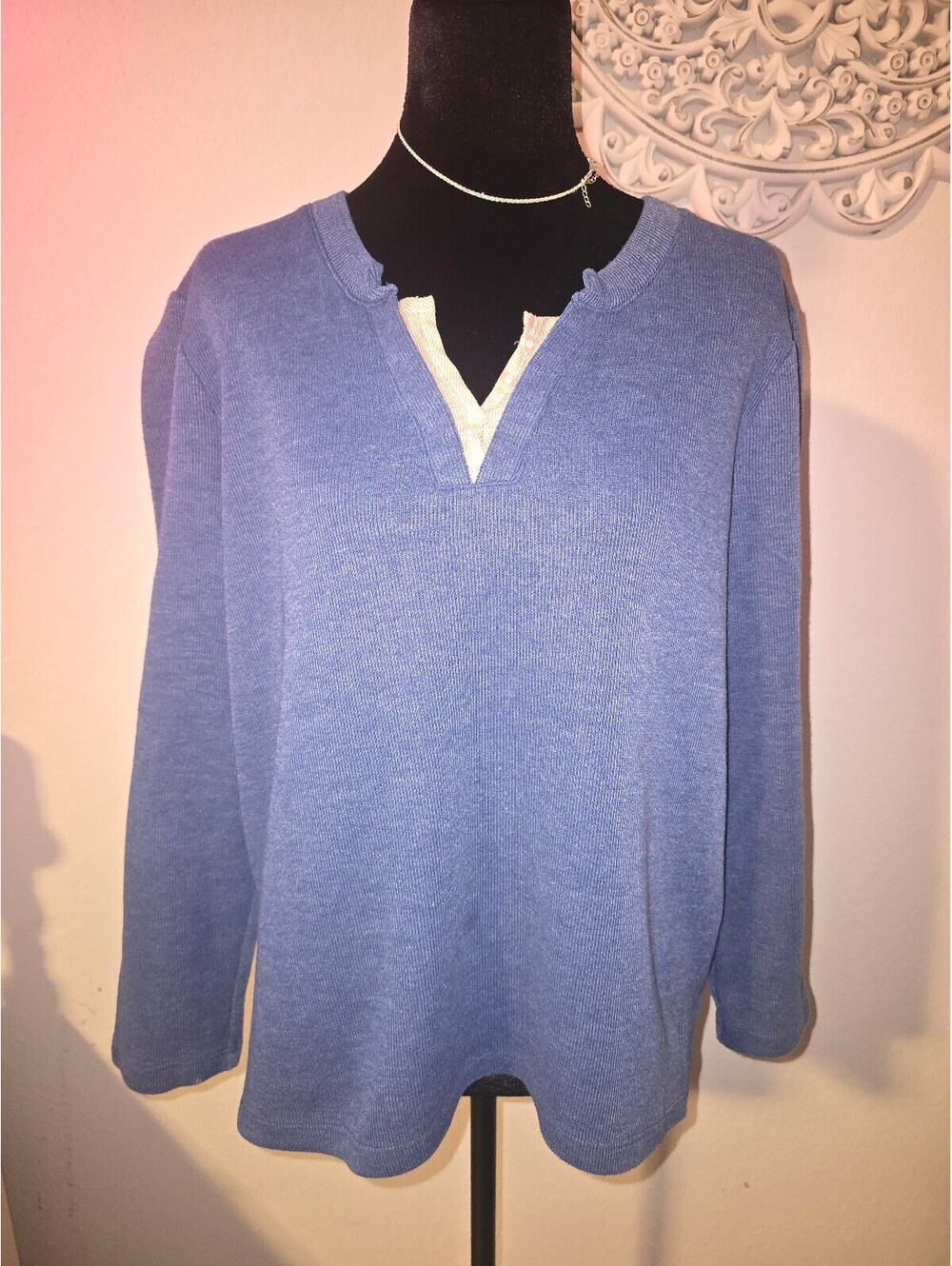 Rebecca Malone Blue Long Sleeve Cotton Blend Top Size L